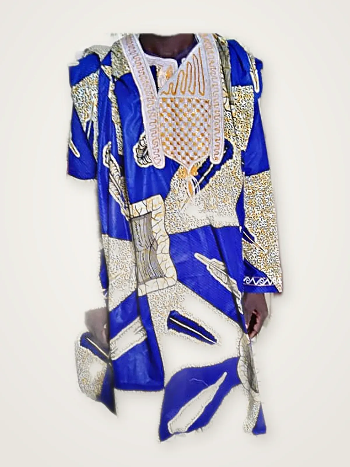 Grand Boubou Bleu Roi Brodé Ivoire