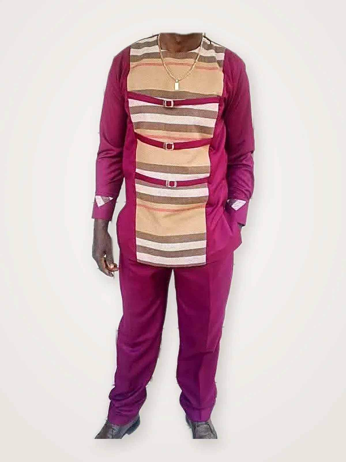 Ensemble Magenta à Plastron Rayé