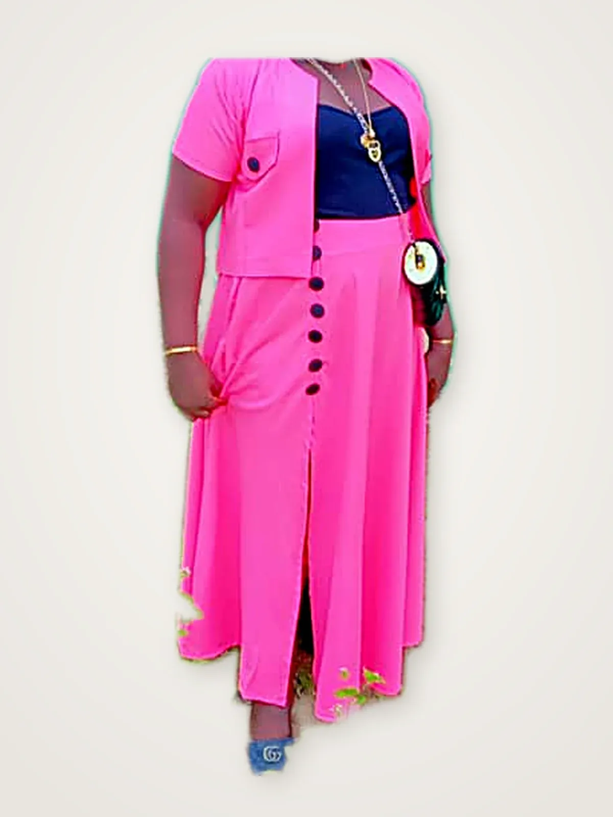 Long Buttoned Pink Dress